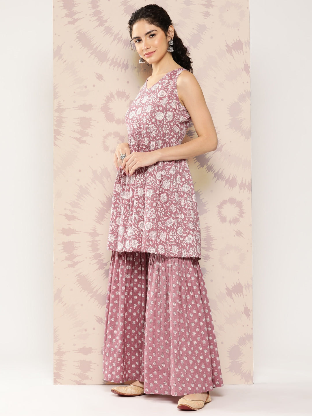Kalini Women Floral Printed Empire Pure Cotton Kurta with Sharara | Swadesiicart