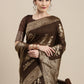 Saree Mall Brown Floral Linen Blend Banarasi Saree | Swadesiicart