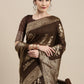 Saree Mall Brown Floral Linen Blend Banarasi Saree | Swadesiicart