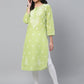 ADA Women Green & White Chikankari Hand Embroidered Straight Sustainable Handloom Kurta | Swadesiicart
