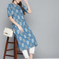 HERE&NOW Women Blue & Golden Paisley Printed Straight Kurta - Swadesiicart