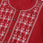 Red Rayon Yoke Embroidered A-line Top - Tarini - Swadesiicart
