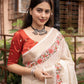 White Pure Linen Woven Design Saree with Unstitched Blouse - Hiral Fashion | Swadesiicart