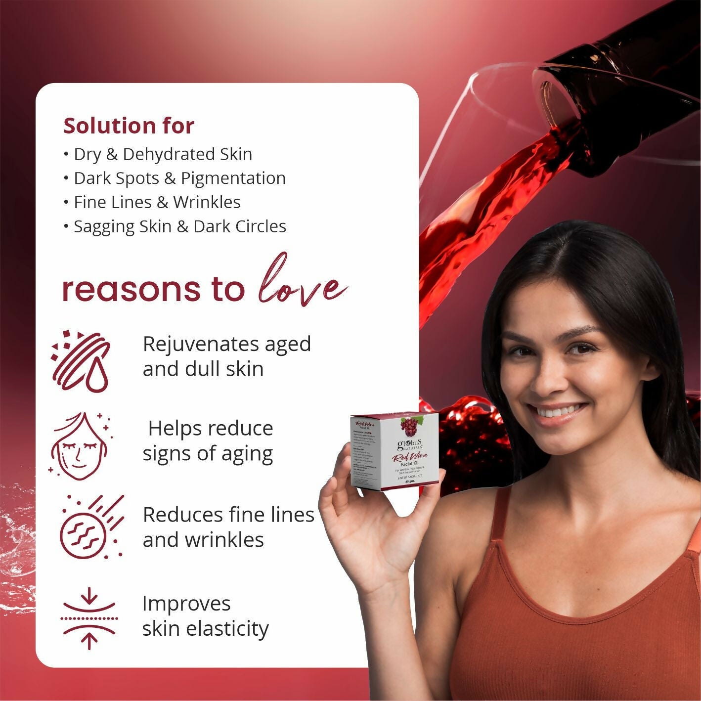 Globus Naturals Anti-Ageing Red Wine 6 Step Facial Kit | Swadesiicart