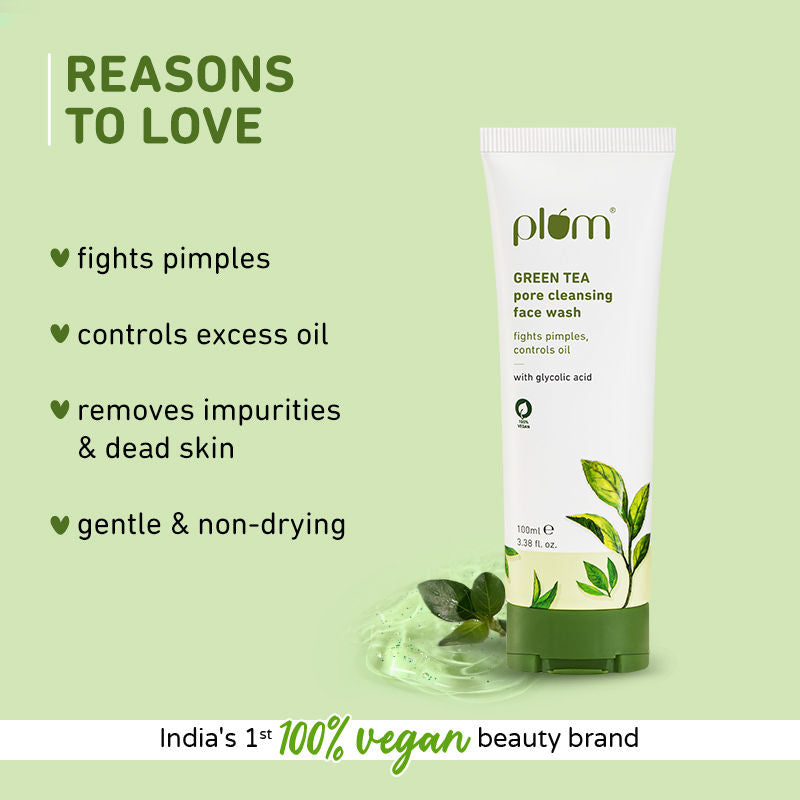 Plum Green Tea Pore Cleansing Face Wash With Glycolic Acid - Fights Acne & Oil For Clear Skin - Swadesiicart