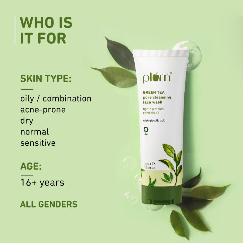 Plum Green Tea Pore Cleansing Face Wash With Glycolic Acid - Fights Acne & Oil For Clear Skin - Swadesiicart