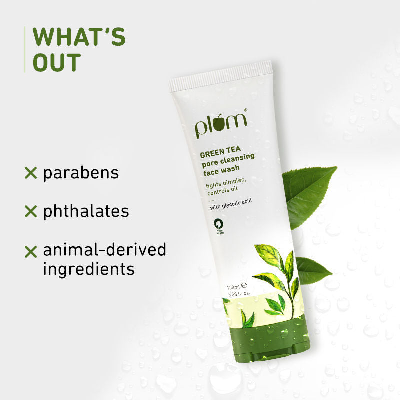Plum Green Tea Pore Cleansing Face Wash With Glycolic Acid - Fights Acne & Oil For Clear Skin - Swadesiicart