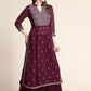 Kalini Women Burgundy Floral Yoke Design Empire Silk Georgette Kurta with Sharara | Swadesiicart