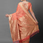 Mitera Peach-Coloured & Gold Floral Woven Design Silk Blend Banarasi Saree | Swadesiicart