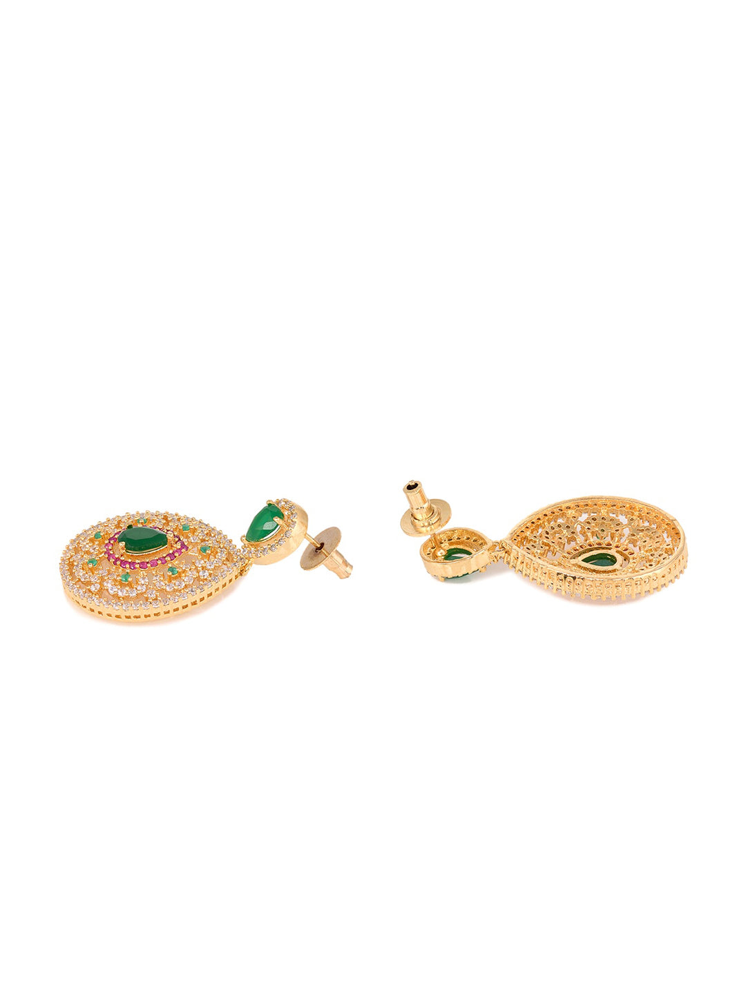 Saraf RS Jewellery Women Gold-Polished Multi Coloured AD Studded Pearl Mala & Earrings Set - Swadesiicart