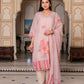 Vaasva Women Beige Tabby Slik Print & Embroidered Kurta, Pant & Dupatta set | Swadesiicart