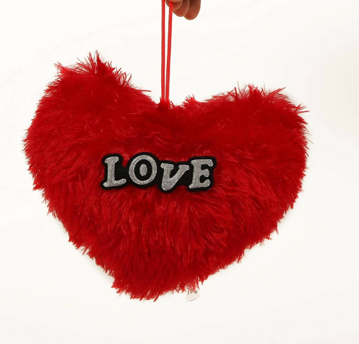 Tied Ribbons Valentine Gift With Heart Shape Pillow Fur Cushion (Red) | Swadesiicart