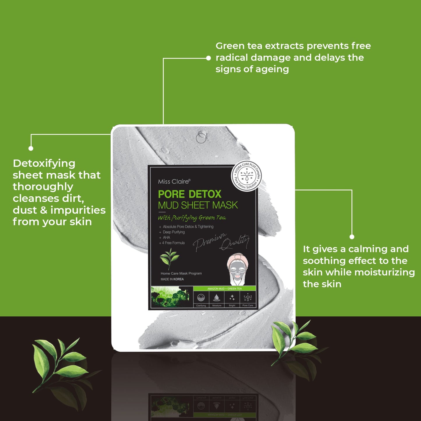Miss Claire Pore Detox Mud Sheet Mask With Purifying Green Tea | Swadesiicart