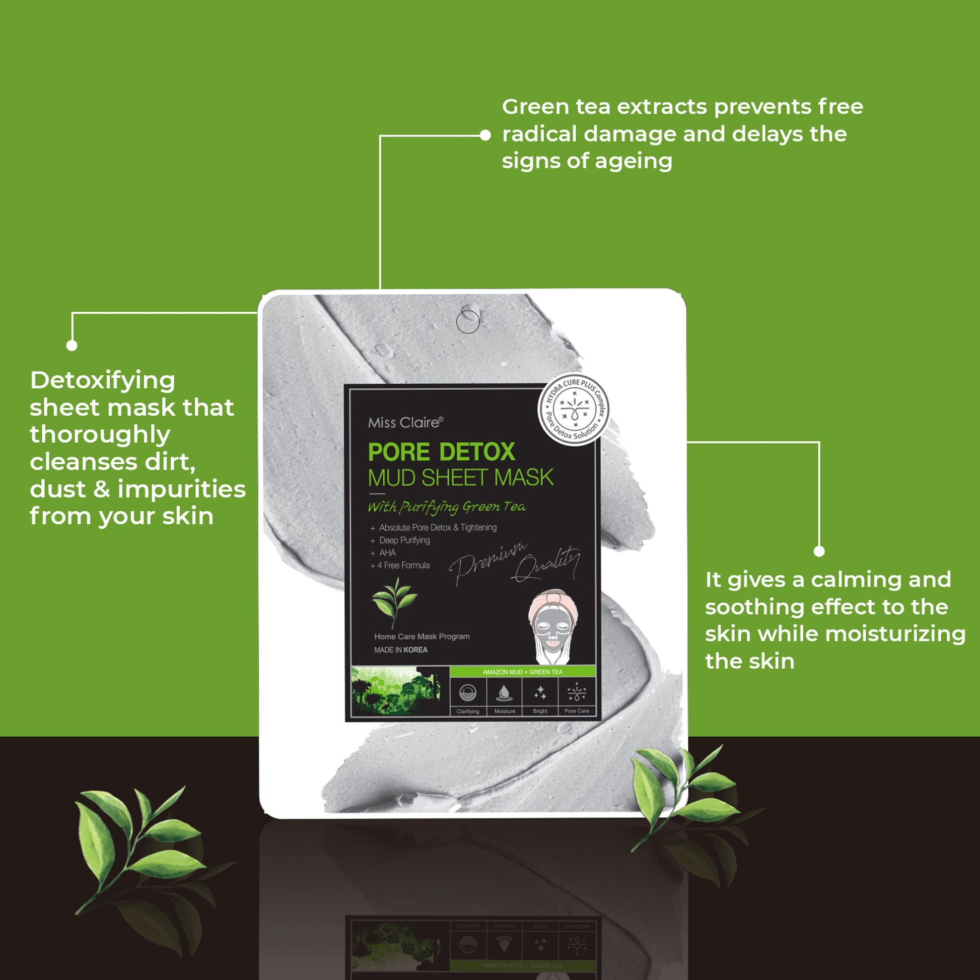 Miss Claire Pore Detox Mud Sheet Mask With Purifying Green Tea | Swadesiicart