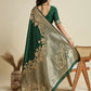 Vishnu Weaves Women's Bt-Green Banarasi Silk Zari Woven Saree with Blouse - Swadesiicart