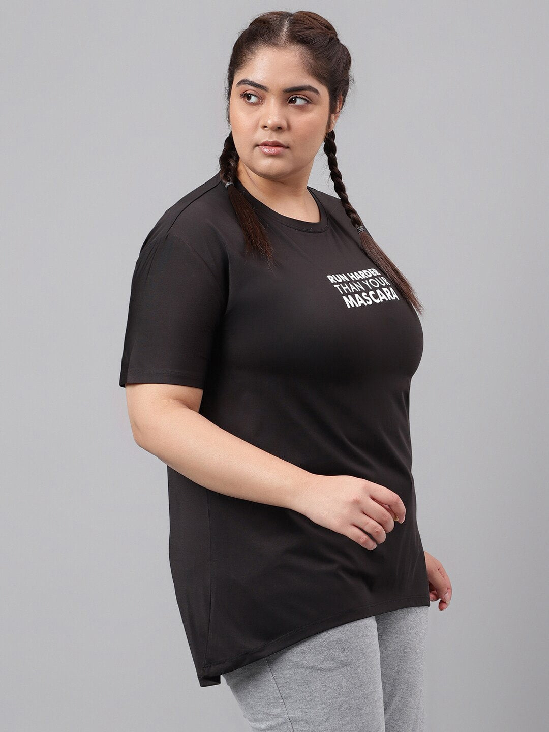 MKH Plus Size Typography Printed Drop Shoulder Sleeves Relaxed Fit Dri-FIT Sports T-Shirt - Swadesiicart
