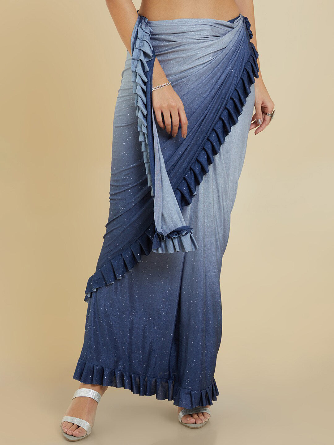 Soch Blue Sequinned Poly Crepe Ready to Wear Saree | Swadesiicart