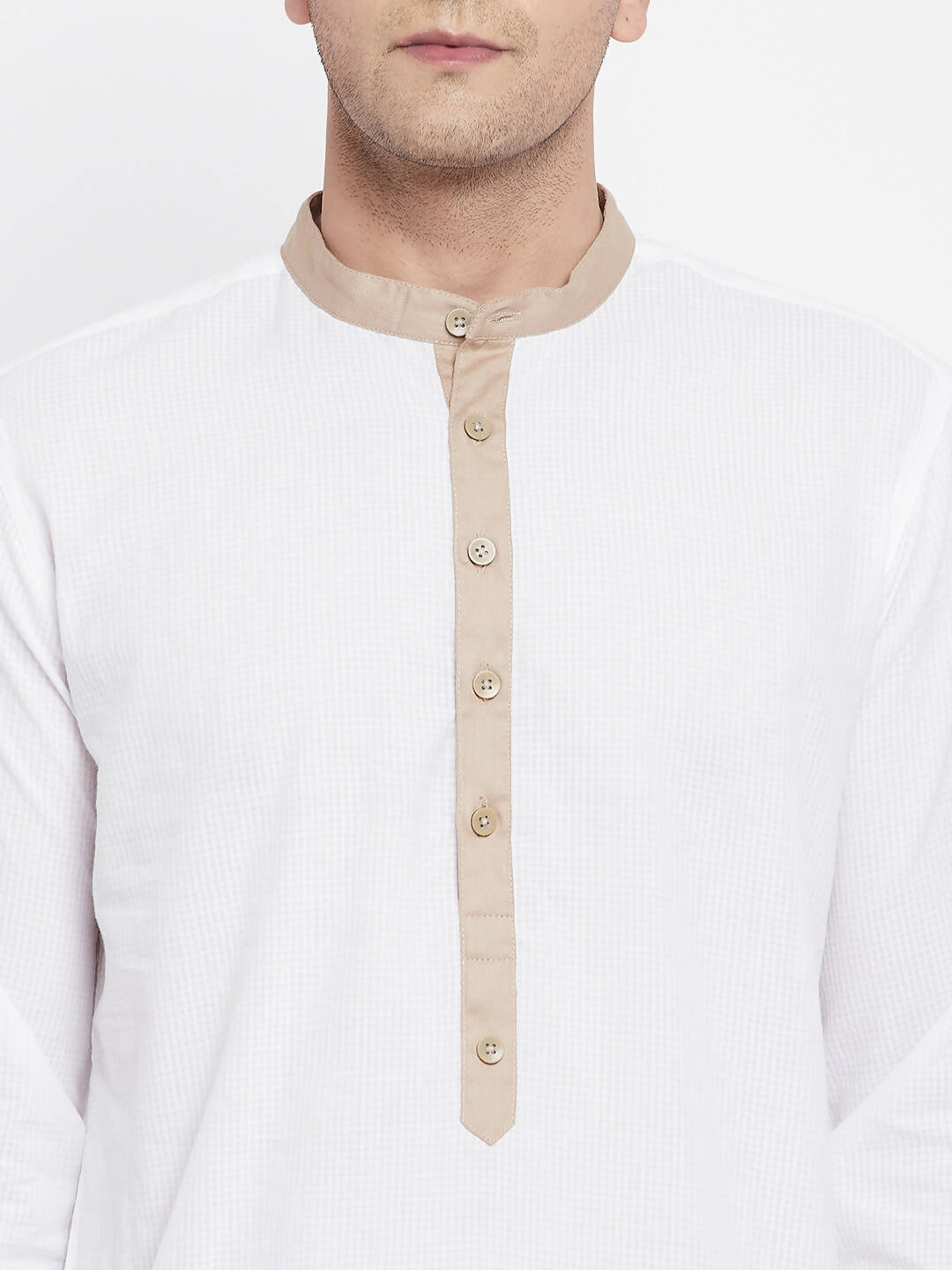 Even Apparels Beige Color Pure Cotton Men's Kurta With Band Collar | Swadesiicart