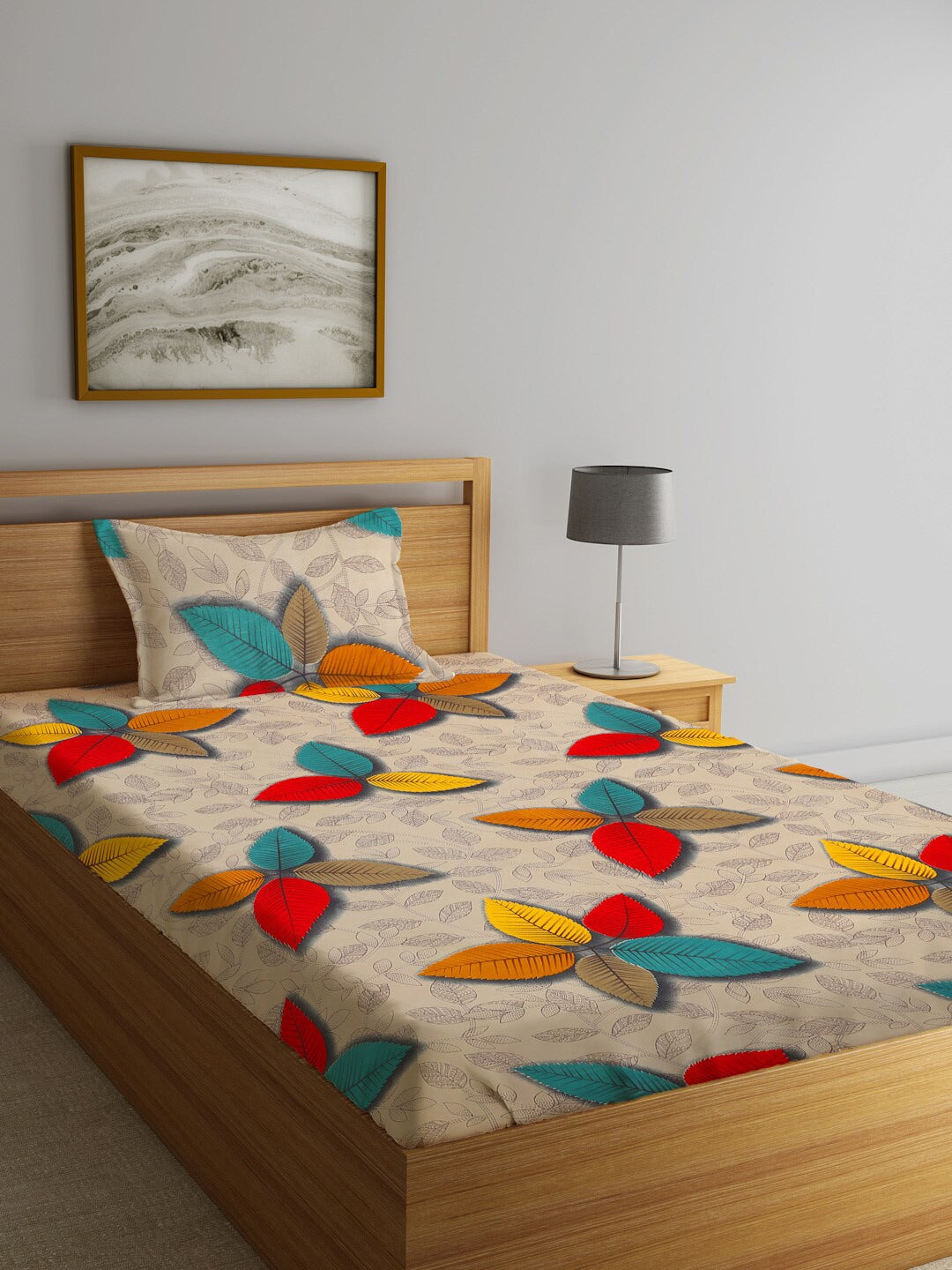 Home Sizzler Cream-Coloured & Red Floral 144 TC Bedsheet with Pillow Covers - Swadesiicart