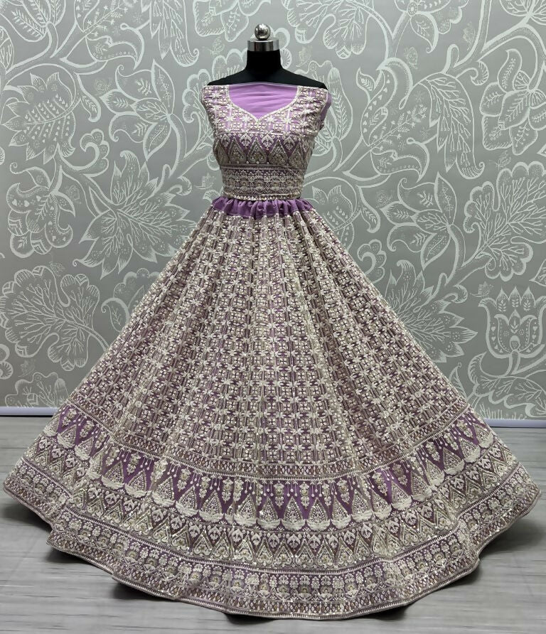 Jyoti Fashion Women's Violet Bridal Net Fancy Sequins with Multi Thread Embroidered Wedding Lehenga Choli | Swadesiicart