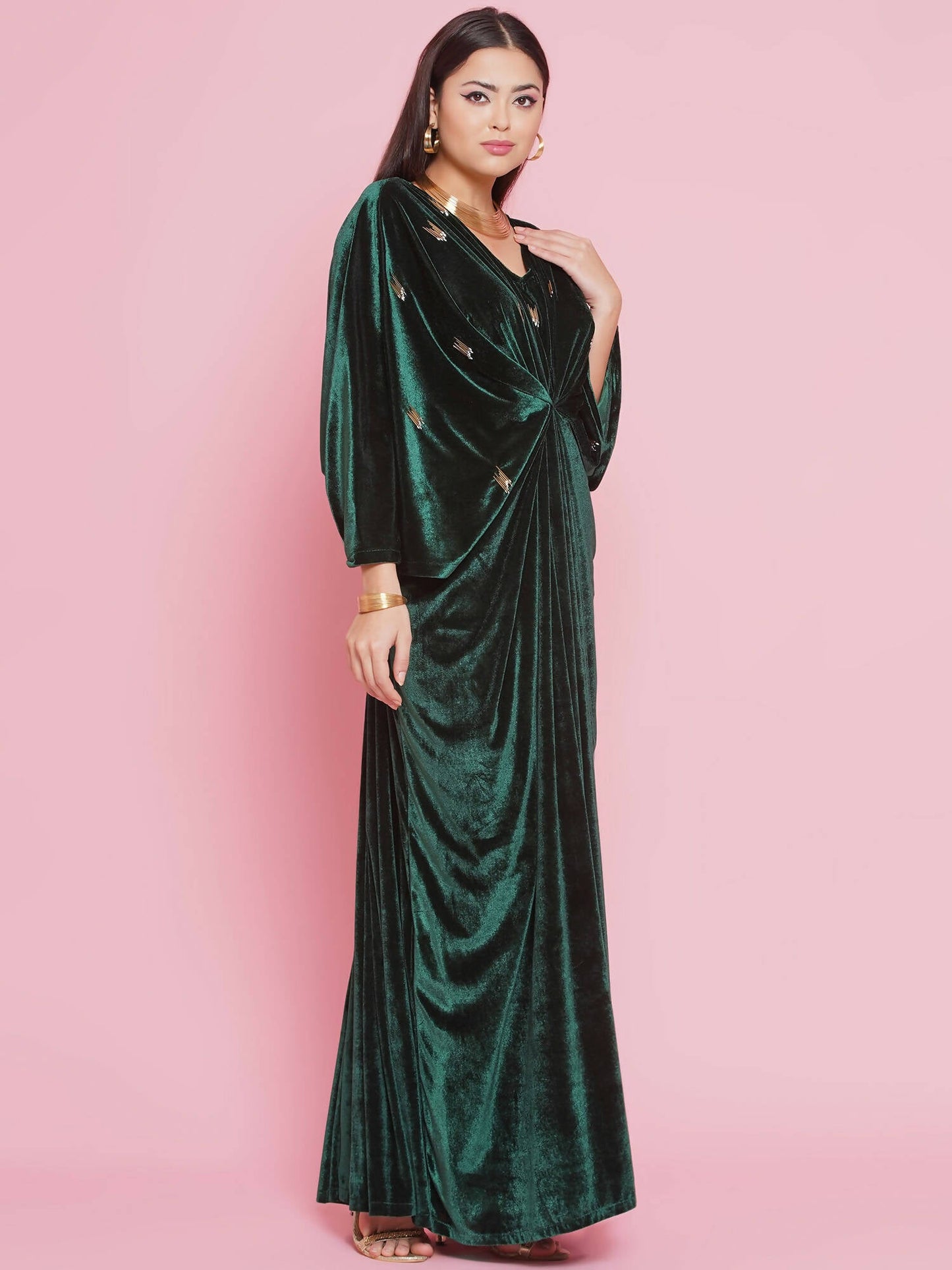 Women Republic Green Velvet Hand Embellished Gown | Swadesiicart