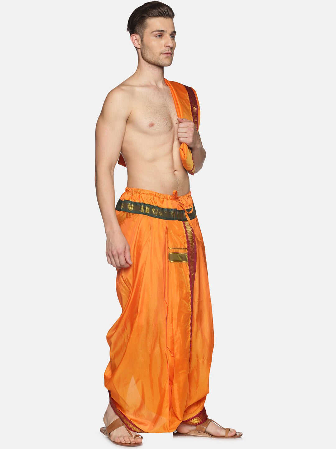 Sethukrishna Men Orange Readymade Dhotis | Swadesiicart