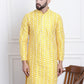 Sojanya Men Yellow & White Ethnic Motifs Embroidered Straight Kurta | Swadesiicart