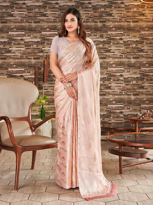 Tikhi Imli Woven Design Satin Jacquard Ready to Wear Saree | Swadesiicart