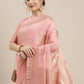 Saree Mall Pink Floral Linen Blend Banarasi Saree | Swadesiicart
