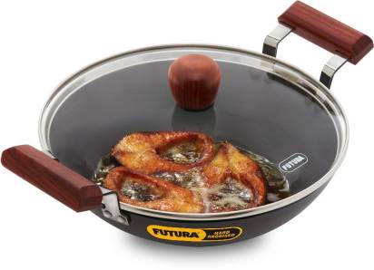 Hawkins Futura Hard Anodised Fish Fry Kadhai 26 cm Diameter 2.5 L with Lid (AFFK25G) - Swadesiicart