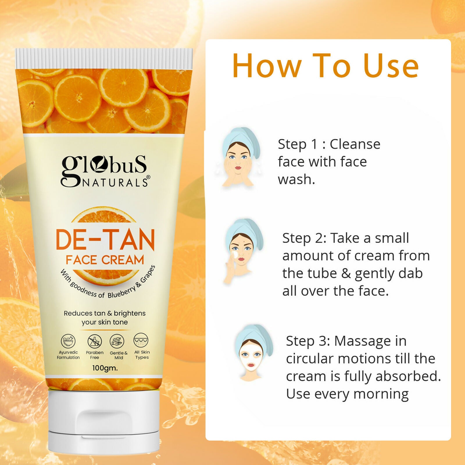 Globus Naturals De Tan Face Cream, Suitable For All Skin Types | Swadesiicart