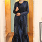 Navy Blue Tom Silk Plain Ready To Wear Saree With Stitched Blouse - Satiksha | Swadesiicart