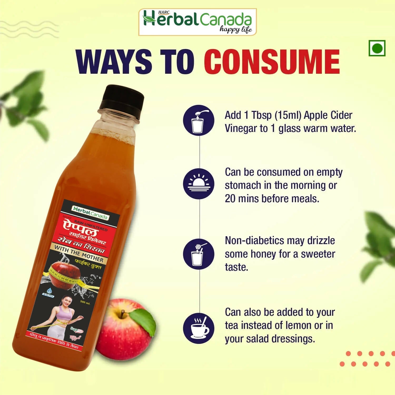 Herbal Canada Apple Cider Vinegar with Mother - Swadesiicart