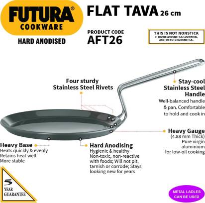 Hawkins Futura Hard Anodised Flat Tava 26 cm Diameter (AFT26) - Swadesiicart