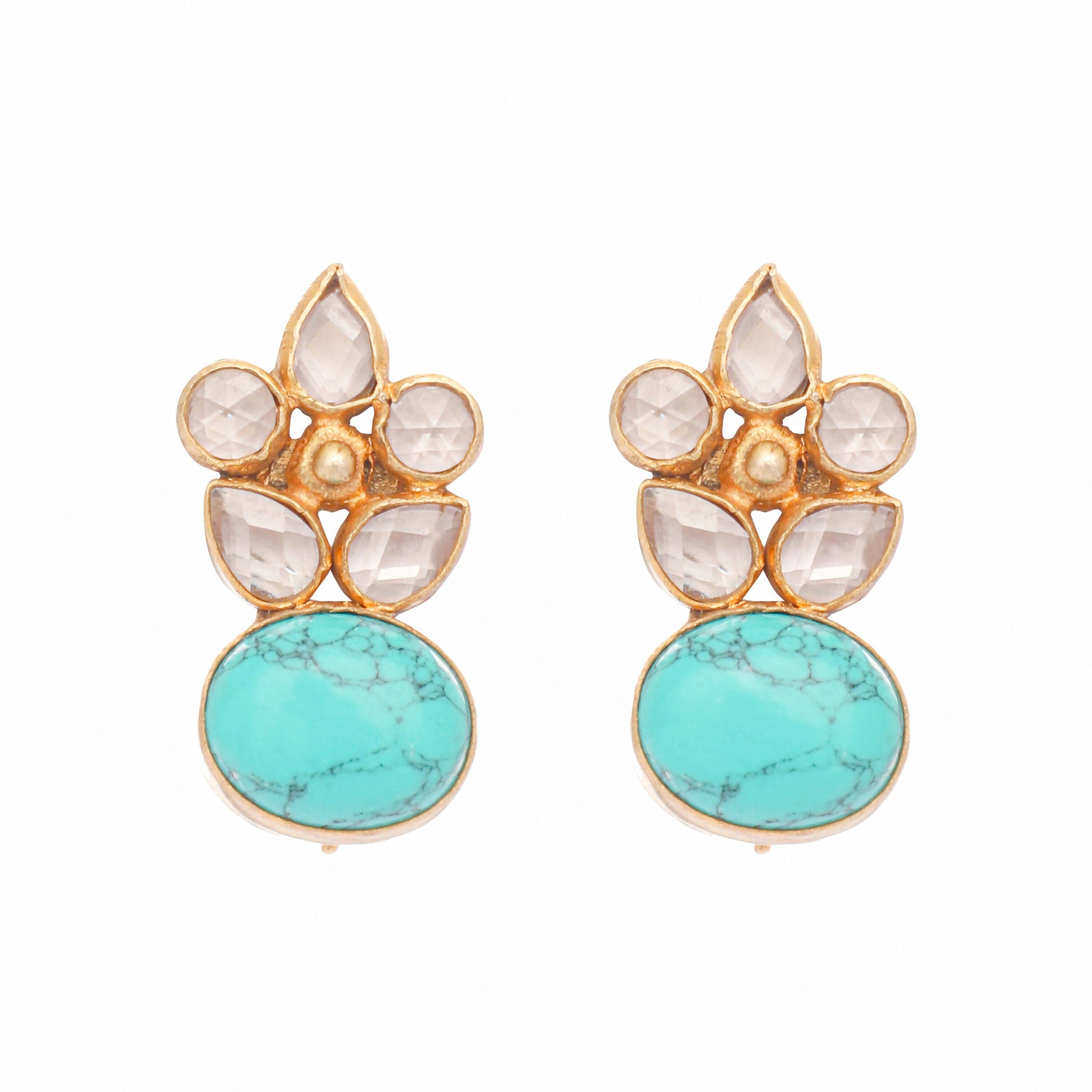 Nuyug 22K Gold Plated Turquoise Bloom Studs | Swadesiicart