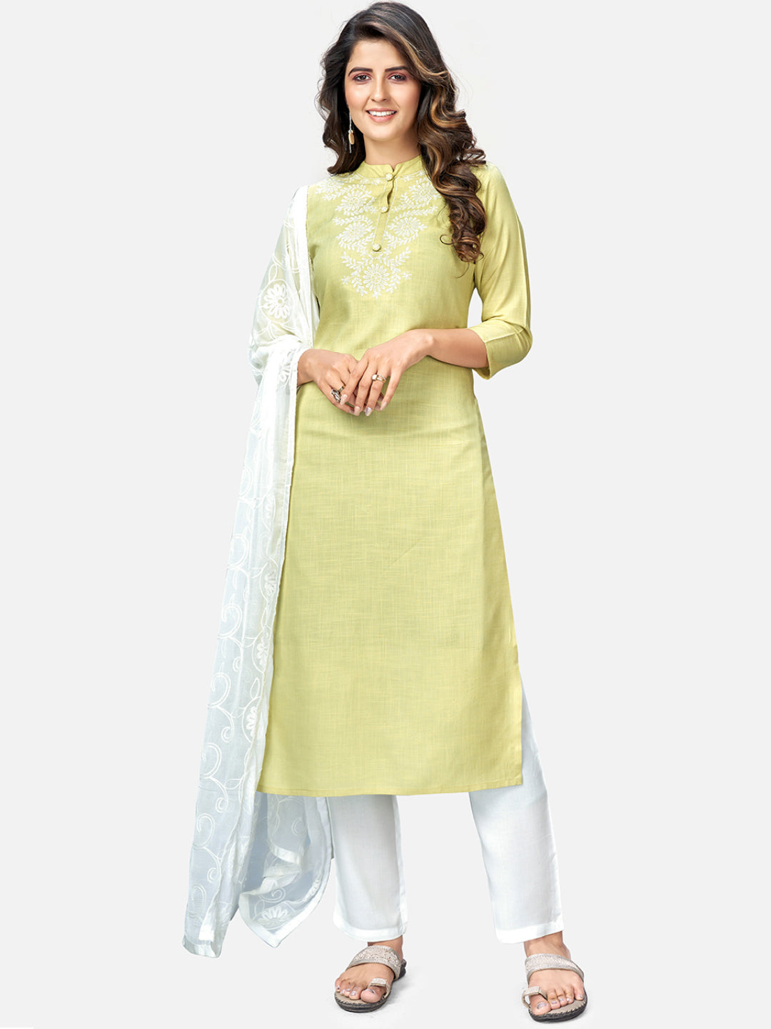 NOZ2TOZ Women Lime Green Kurta With Pant & Dupatta (3pcs set) - Noz2Toz