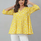 Janasya Women's Yellow Cotton Floral Print Flared Top | Swadesiicart