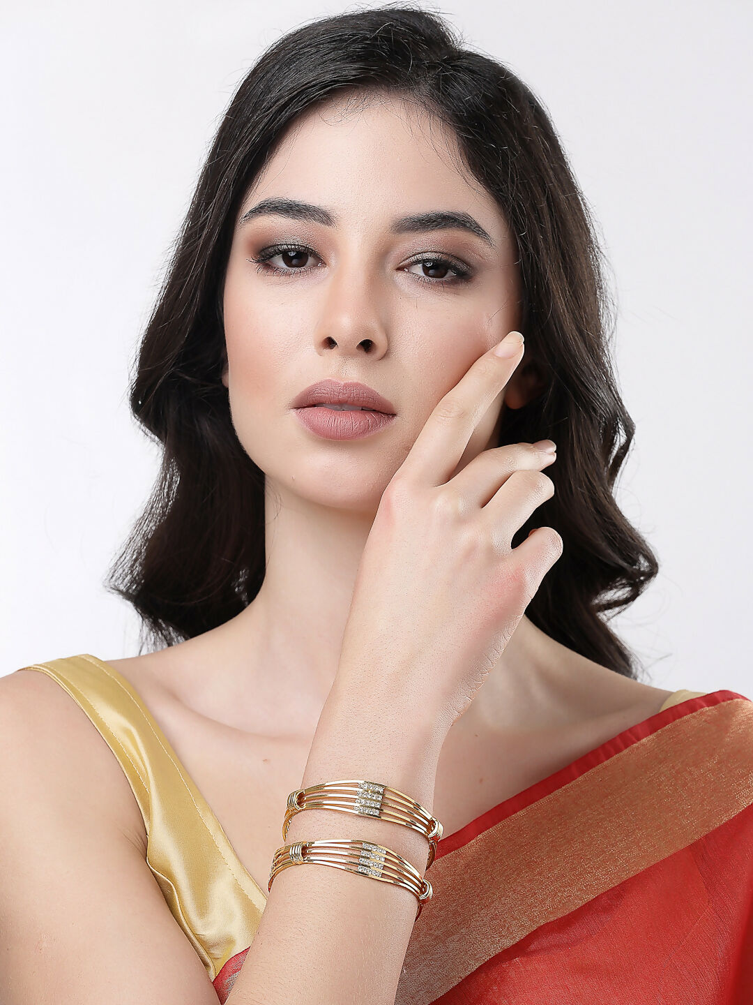 NVR Women Set of 2 Gold-Polished Kundan Studded Bangles - Swadesiicart