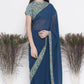Little Bansi Floral Print Ready To Wear Saree And Floral Blouse - Blue | Swadesiicart