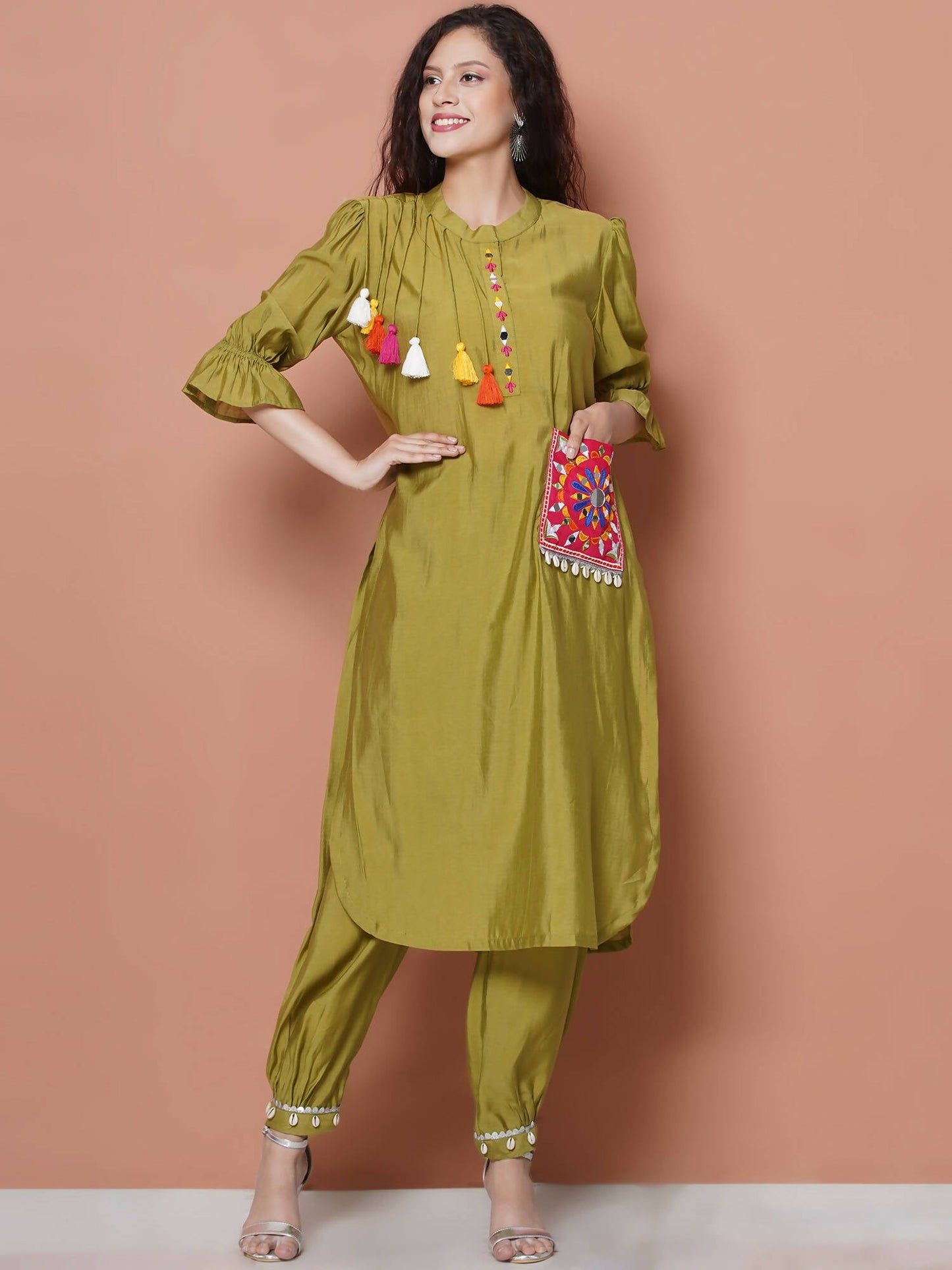 Women Republic Green Art Silk Embroidered Kurta with Afghani Salwar | Swadesiicart