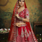 House of Panchhi Red Pure Silk Moti & Zarkan heavy embroidery Lehenga choli & Dupatta | Swadesiicart
