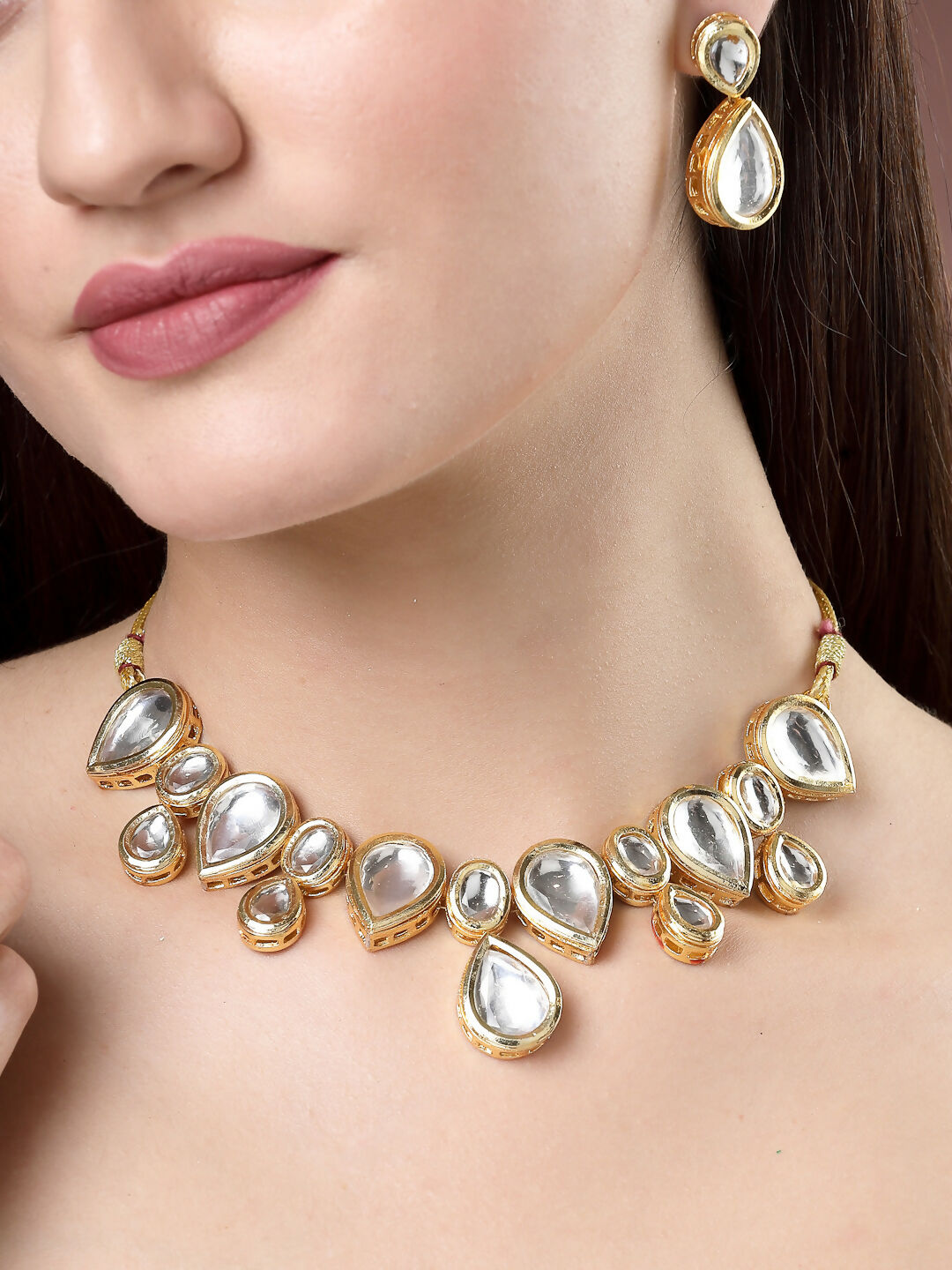 NVR Women's Gold Kundan-Studded Handcrafted Jewellery Set - NR Retail-NVR