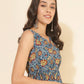 Janasya Women's Blue Cotton Floral Printed Casual Flared Kurta Set | Swadesiicart