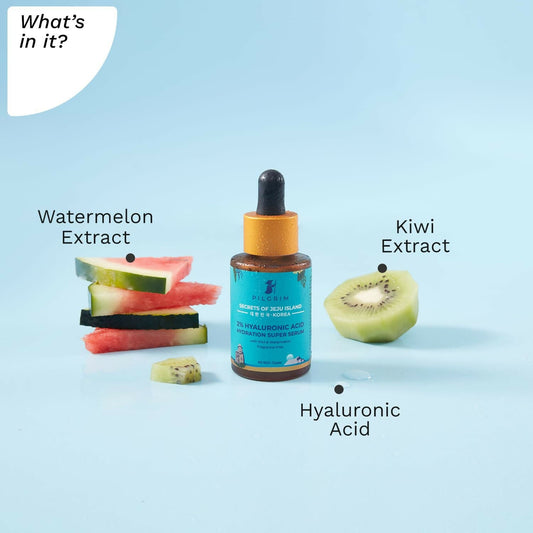 Pilgrim 2% Hyaluronic Acid Hydration Super Serum With Kiwi & Watermelon Extracts For Hydrated Skin - Korean Skin Care - Swadesiicart