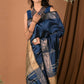 Very Much Indian Handloom Pure Dupion Silk Saree With Sleek Golden Border - Blue | Swadesiicart
