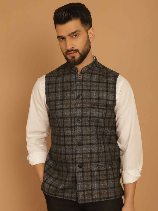 Even Apparels Pure Wool Nehru Jacket - Grey | Swadesiicart