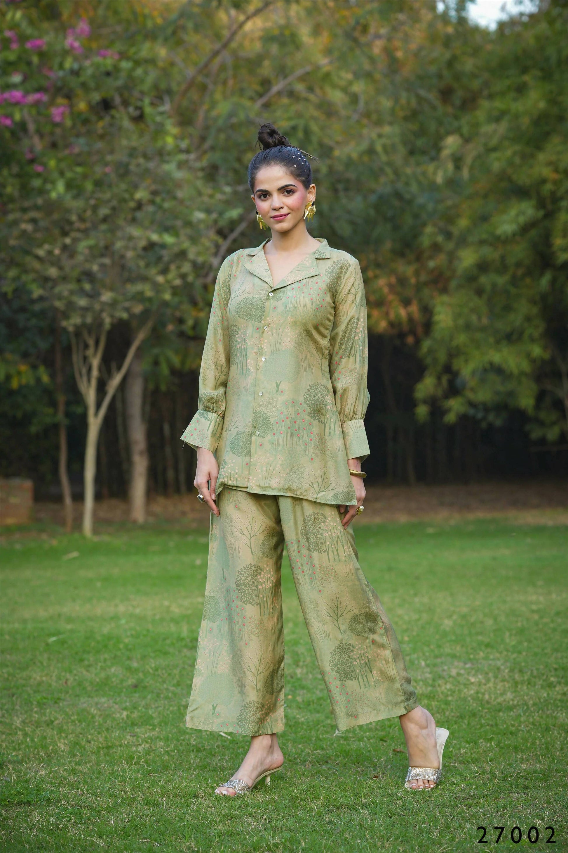 Women's Casual Fashionable Mahendi Mull Cotton co-ord set - Anya - Swadesiicart