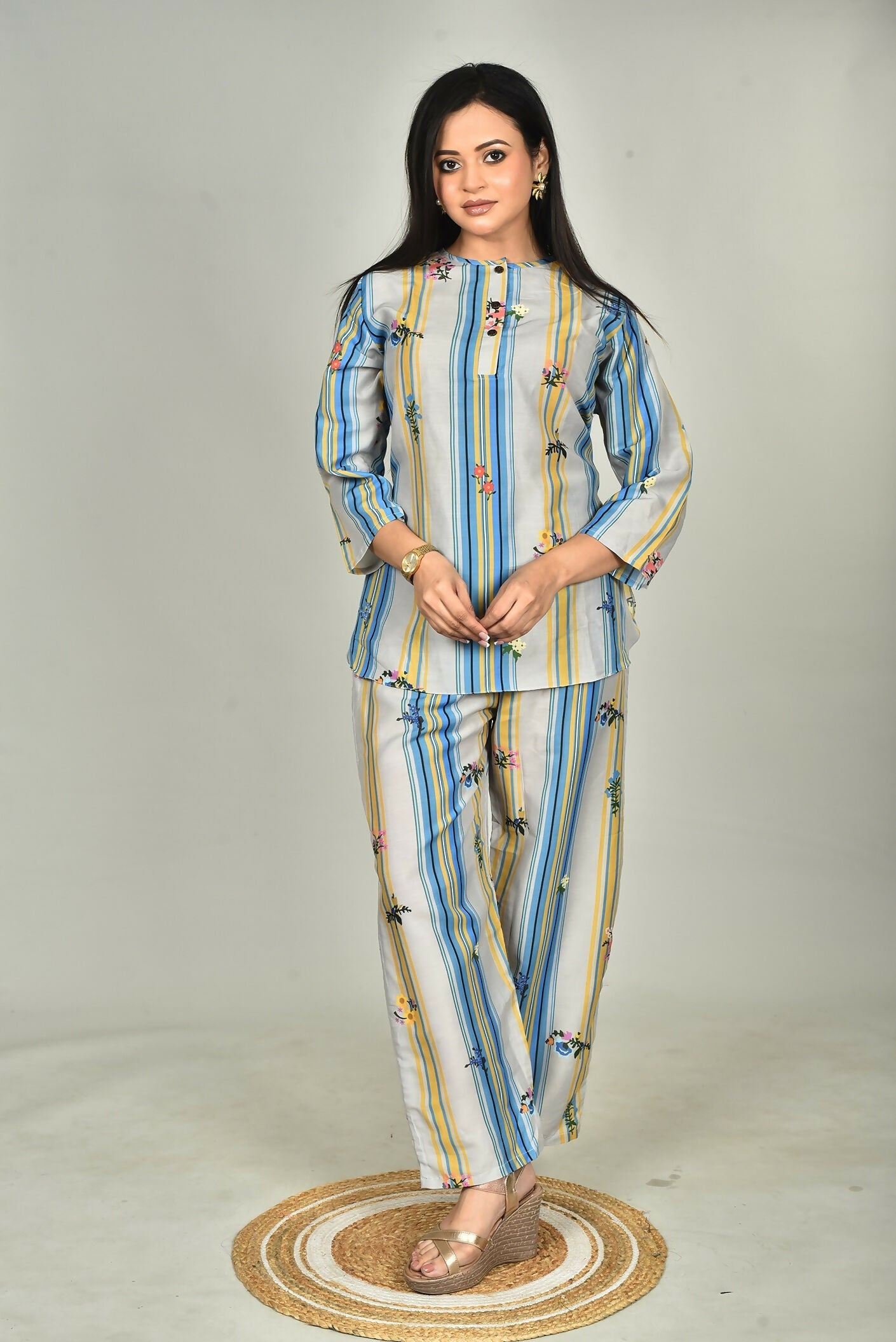 Morchari Digital Print Semi Muslin Co-Ord Set Top & Trouser-Multicolor - Swadesiicart