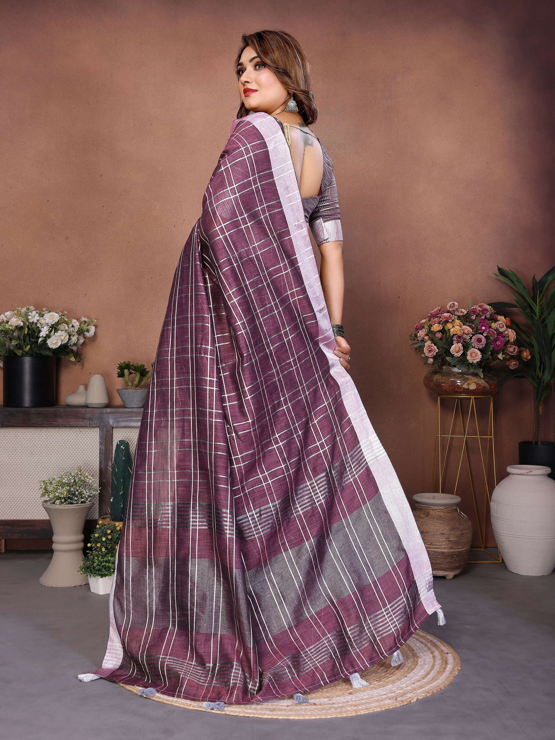 Aastha Fashion Lavender Linen Weaving Saree