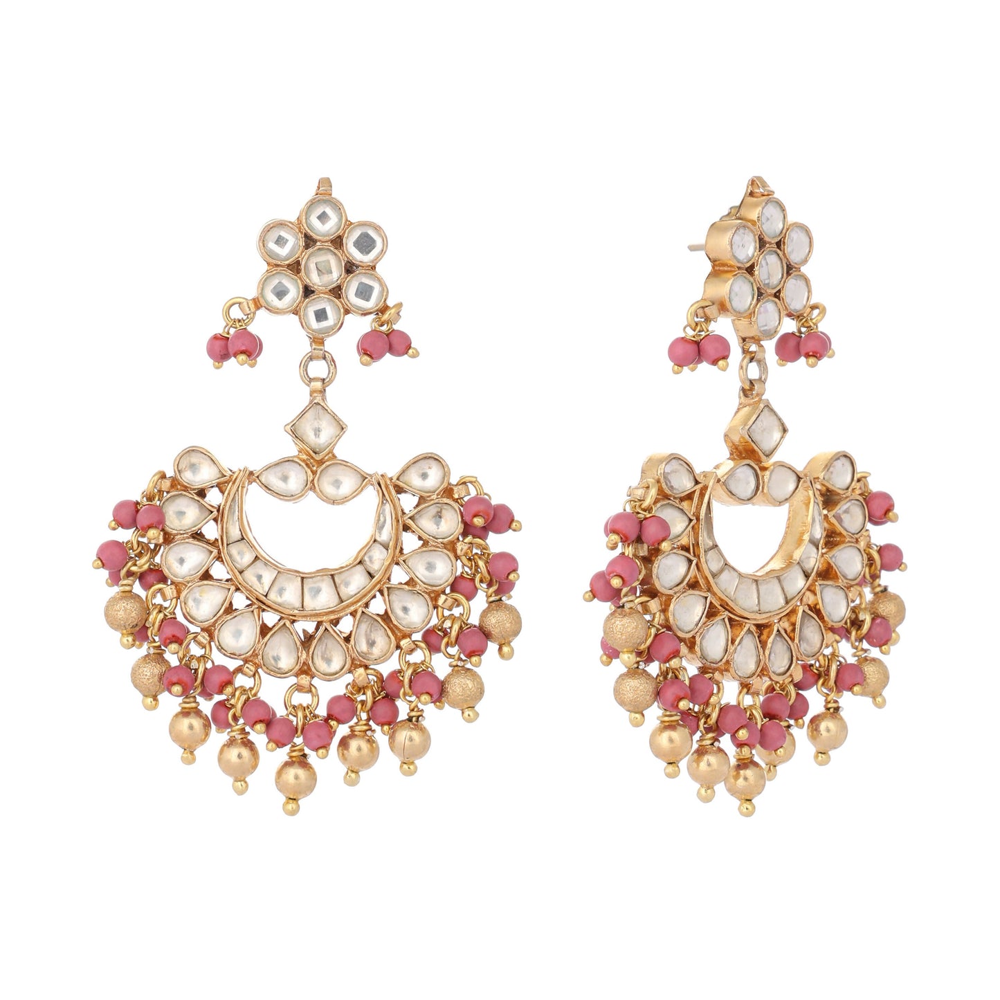 Nuyug 22k Gold-Plated Kundan Chandbali Earrings with Pink Stones | Swadesiicart